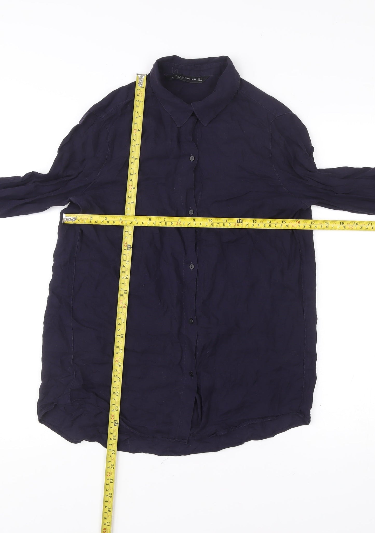Zara Woman Women's Blue Button-Up Shirt Size S Long Sleeve