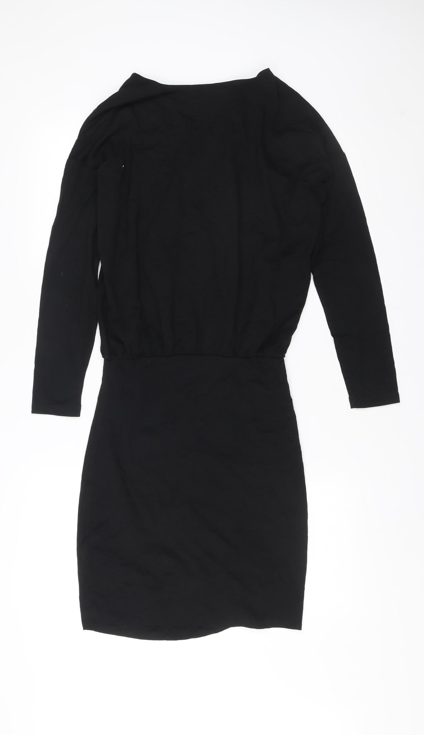 Hush Womens Black XS Bodycon Knee Length Ruched V-Neck Dress