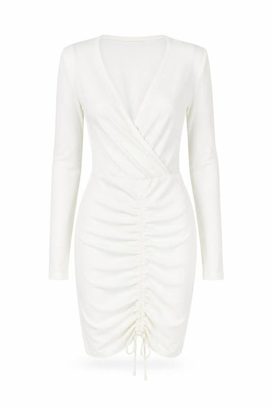 PrettyLittleThing Women White Size 6 Bodycon Mini Dress Ruched V-Neck