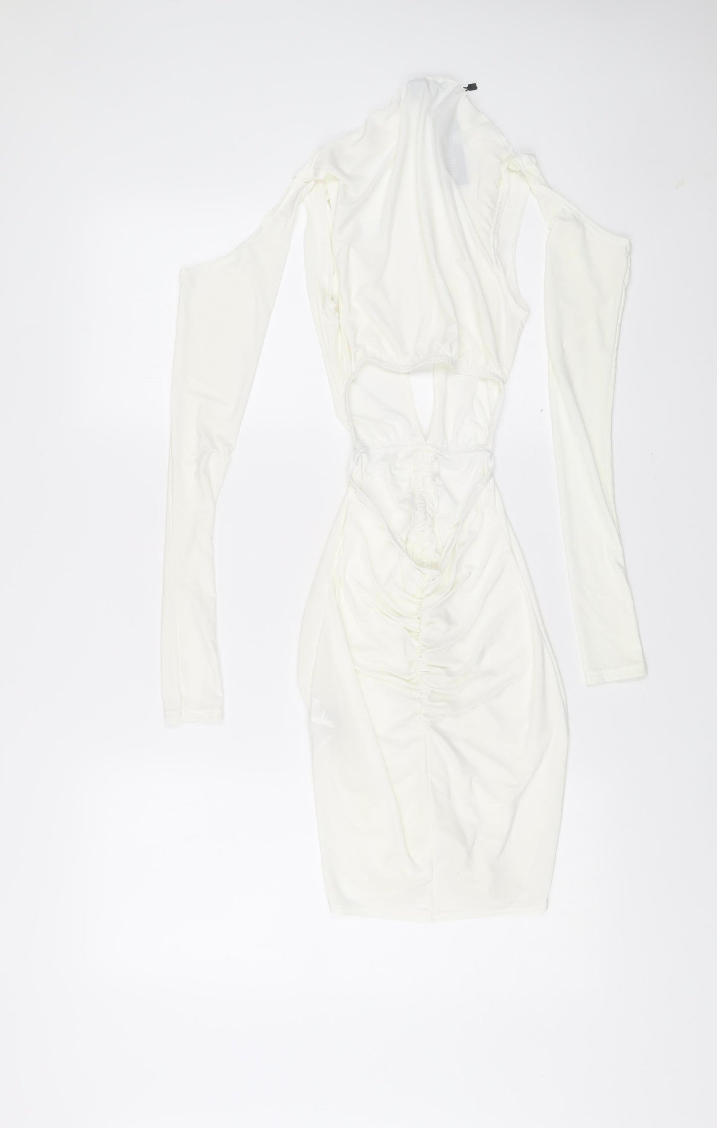 PrettyLittleThing Women White Size 6 Bodycon Mini Dress Ruched V-Neck