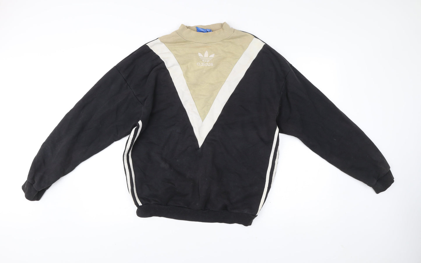 Adidas Womens Black Beige Sweatshirt Size 14 Logo Vintage Pullover