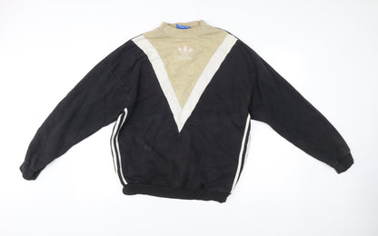 Adidas Womens Black Beige Sweatshirt Size 14 Logo Vintage Pullover