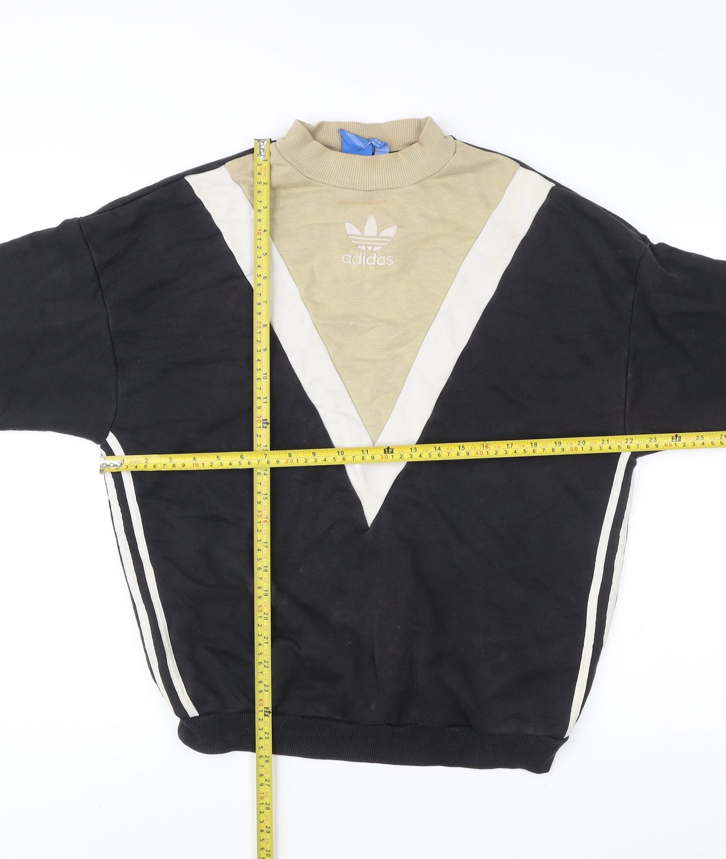 Adidas Womens Black Beige Sweatshirt Size 14 Logo Vintage Pullover