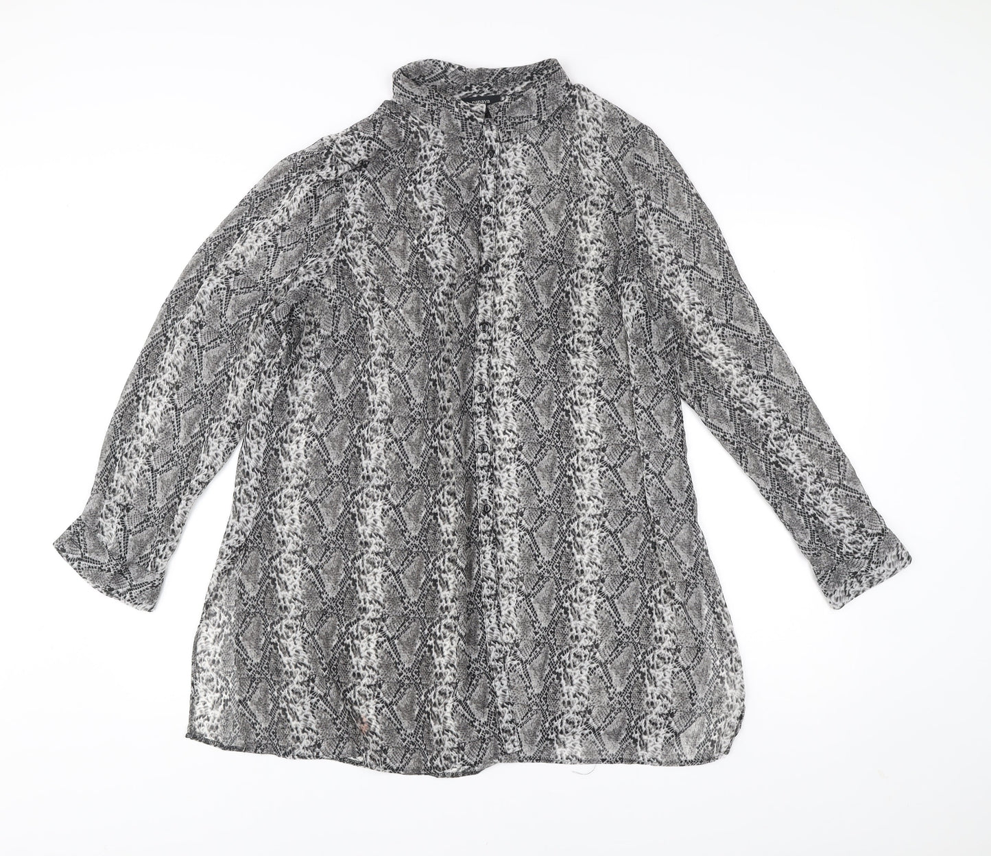 Papaya Womens Grey Animal Print Tunic Blouse Size 18 Long Sleeve