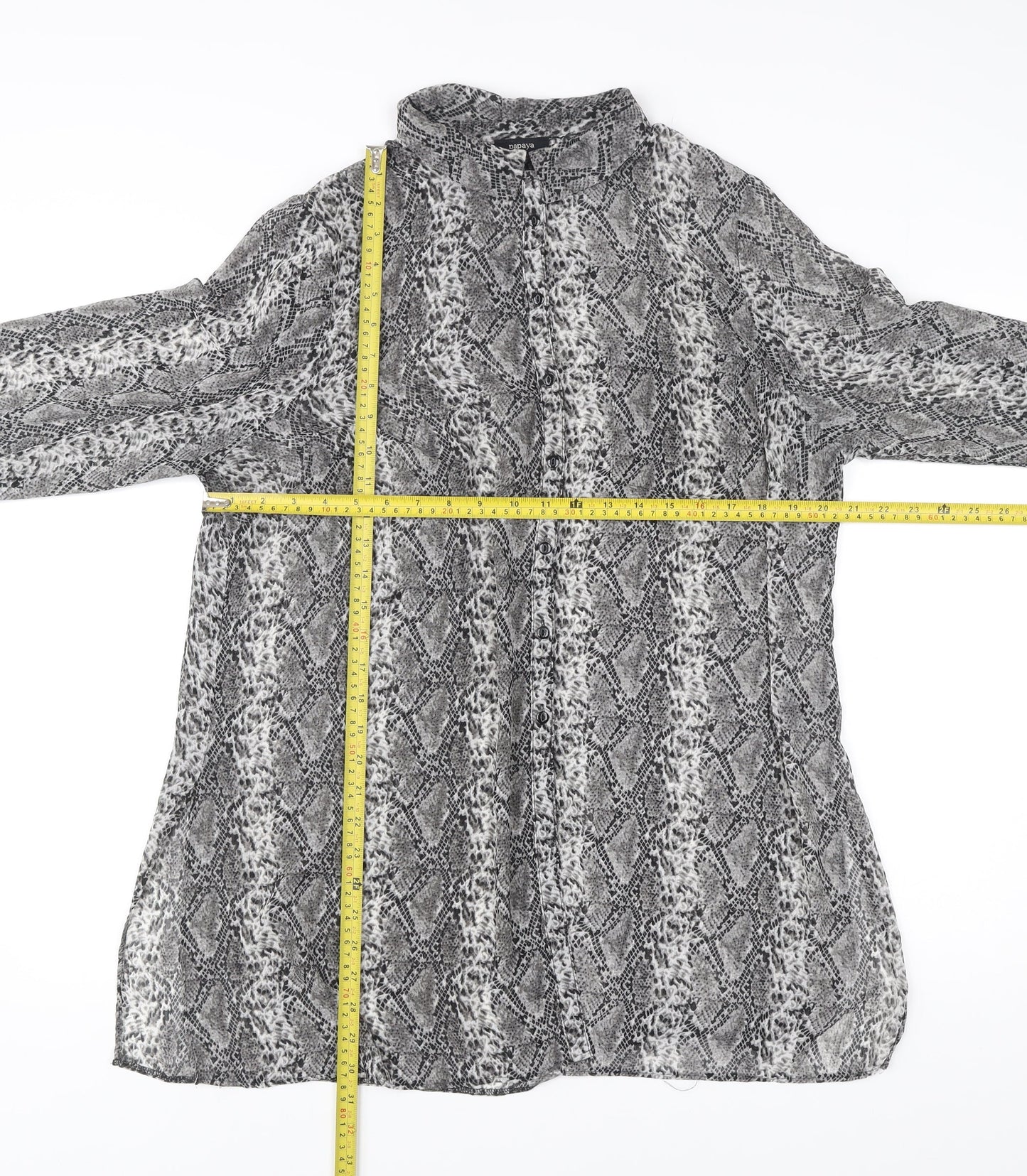 Papaya Womens Grey Animal Print Tunic Blouse Size 18 Long Sleeve