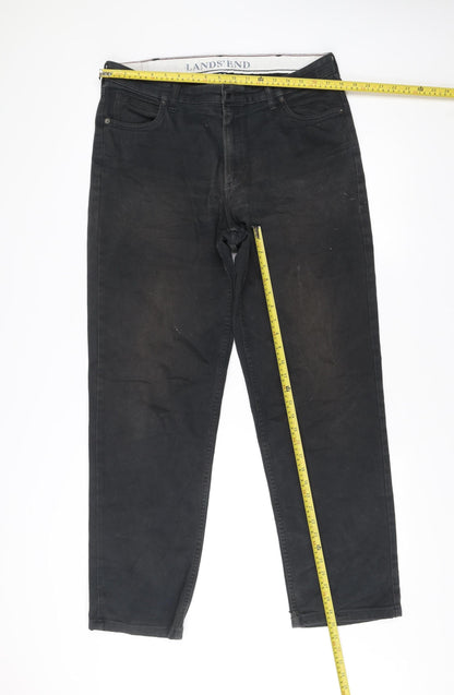 Lands' End Men’s Black Chino Trousers Size 35 Straight Fit Cotton
