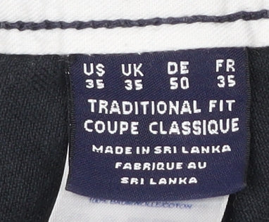 Lands' End Men’s Black Chino Trousers Size 35 Straight Fit Cotton