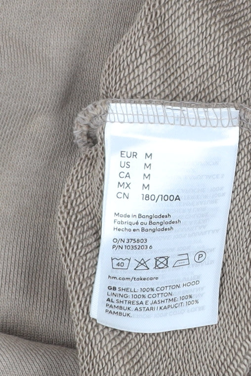 H&M Men’s Beige Pullover Hoodie Size M Cotton Regular Fit