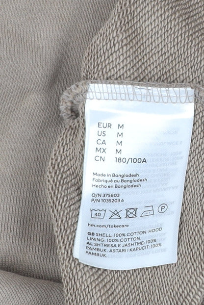 H&M Men’s Beige Pullover Hoodie Size M Cotton Regular Fit