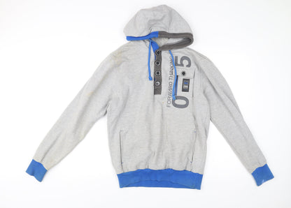 Crosshatch Men’s Grey Henley Hoodie L Long Sleeve Logo Casual