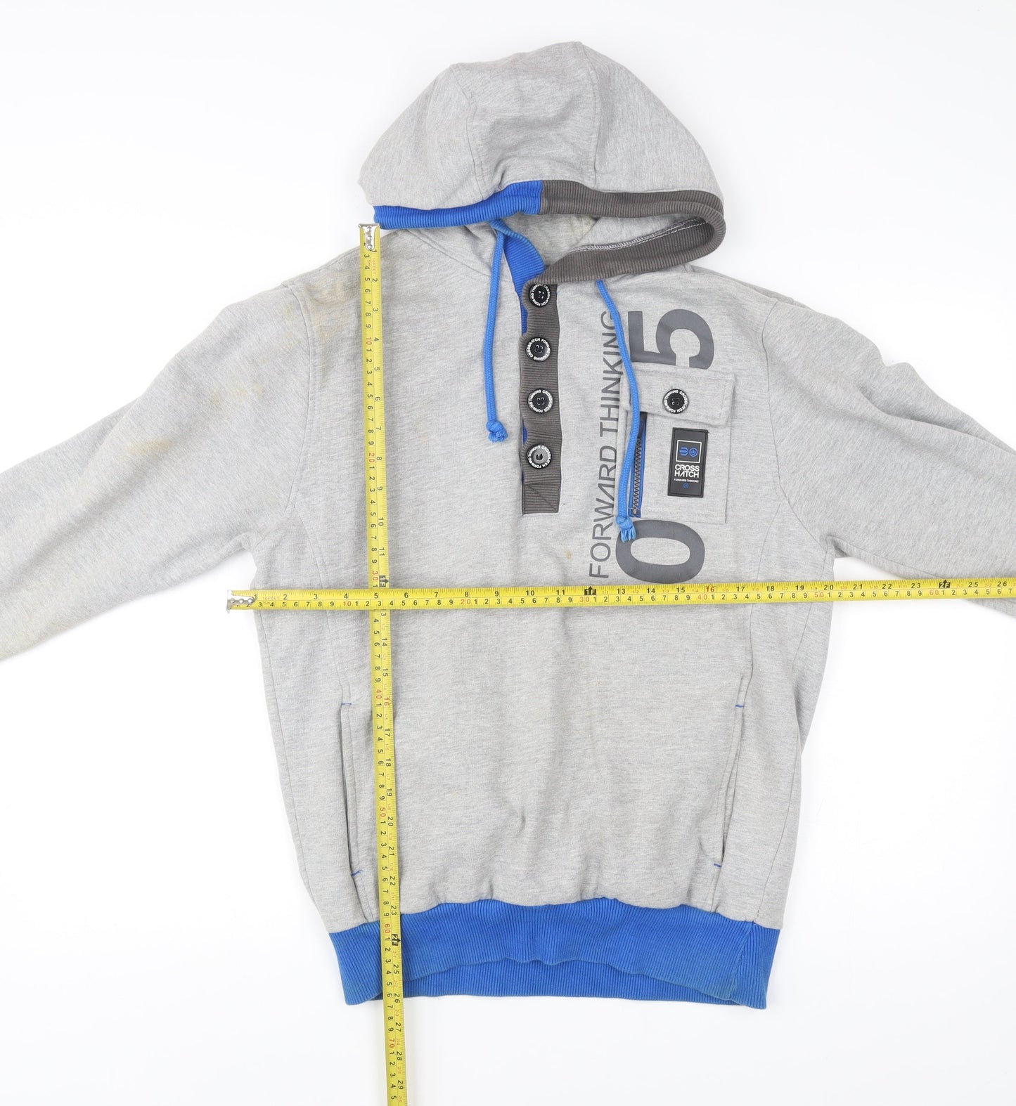 Crosshatch Men’s Grey Henley Hoodie L Long Sleeve Logo Casual