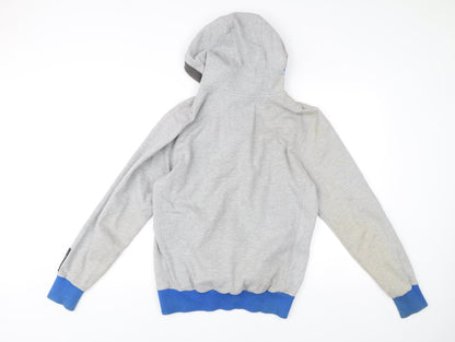 Crosshatch Men’s Grey Henley Hoodie L Long Sleeve Logo Casual