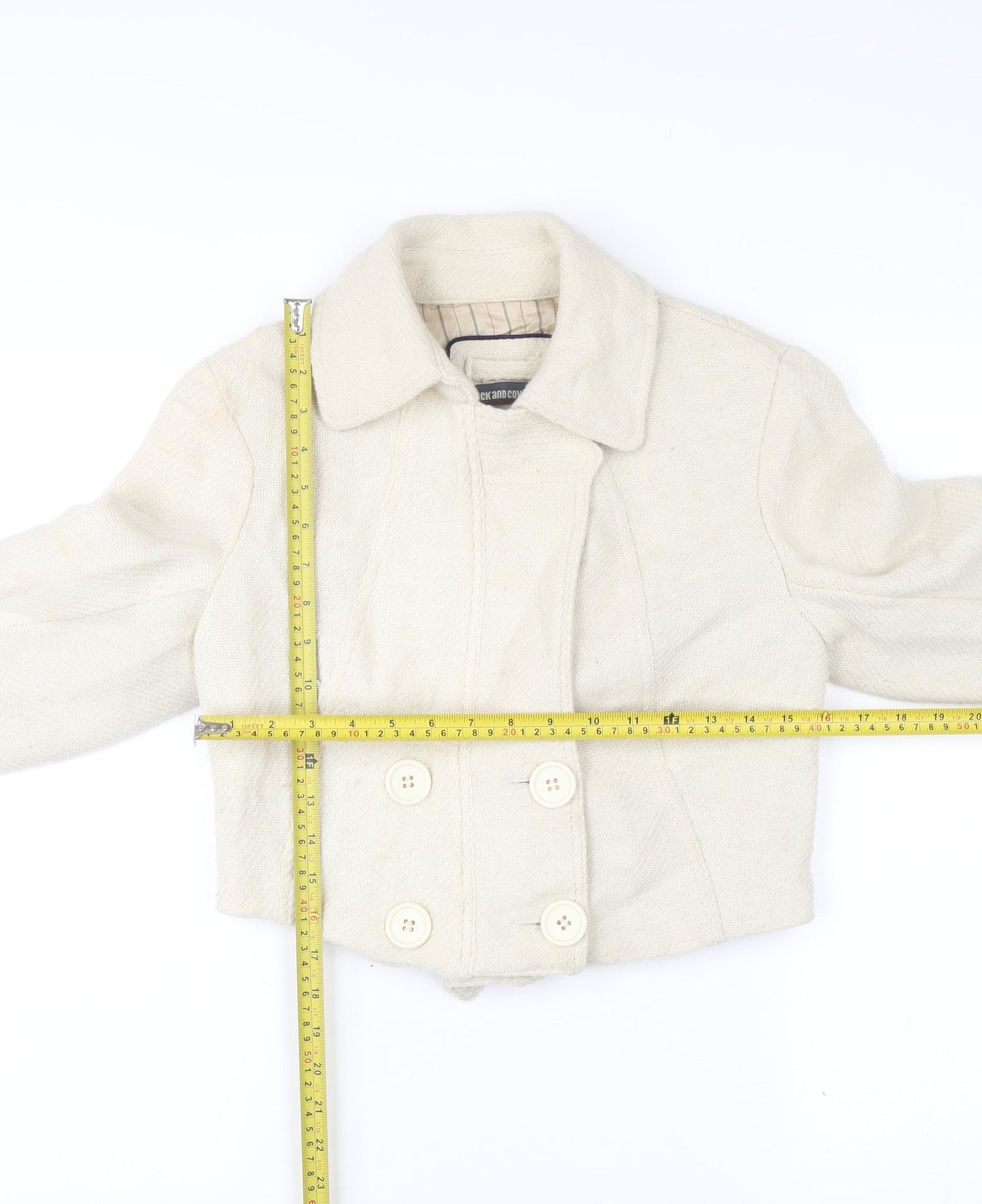 Duck and Cover Women's Ivory Cropped Wool Blend Jacket Size M
