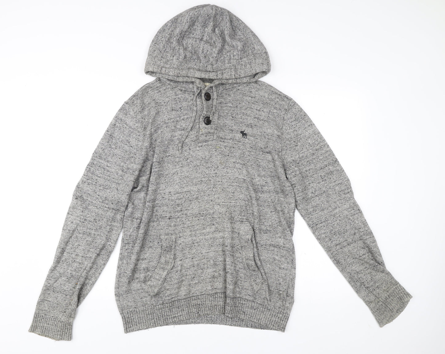 Abercrombie & Fitch Men’s Grey Henley Hoodie Medium Hooded Knit