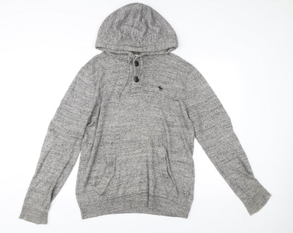 Abercrombie & Fitch Men’s Grey Henley Hoodie Medium Hooded Knit