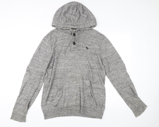 Abercrombie & Fitch Men’s Grey Henley Hoodie Medium Hooded Knit