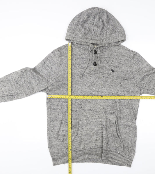 Abercrombie & Fitch Men’s Grey Henley Hoodie Medium Hooded Knit