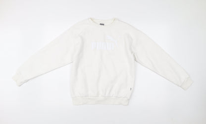 Puma Womens White XS Pullover Sweatshirt Crew Neck Logo Cotton Blend