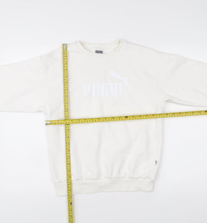Puma Womens White XS Pullover Sweatshirt Crew Neck Logo Cotton Blend