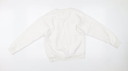 Puma Womens White XS Pullover Sweatshirt Crew Neck Logo Cotton Blend