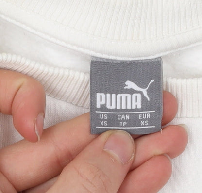 Puma Womens White XS Pullover Sweatshirt Crew Neck Logo Cotton Blend