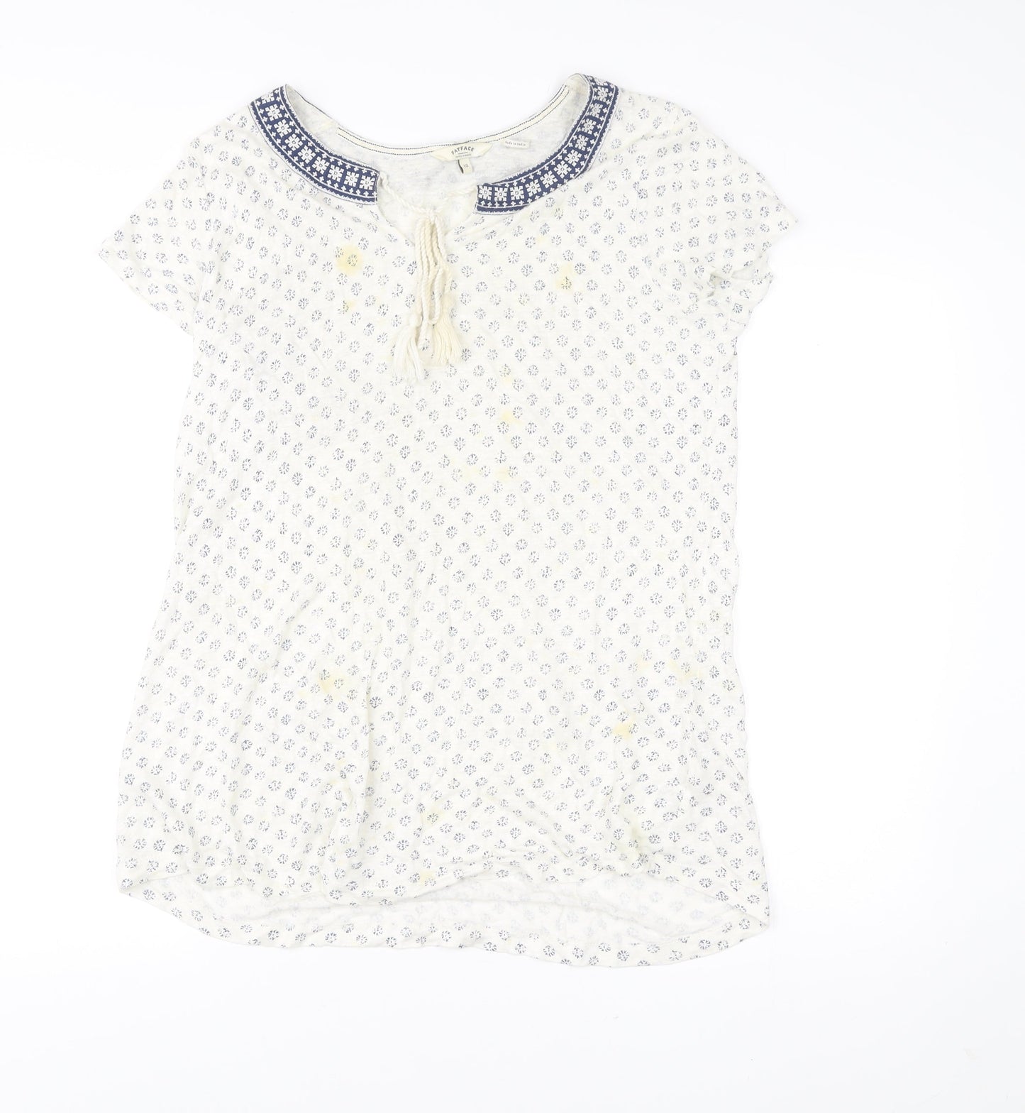 FatFace Women’s White Floral Tunic Blouse Size 10 Linen