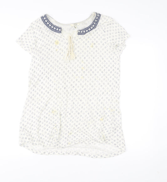 FatFace Women’s White Floral Tunic Blouse Size 10 Linen