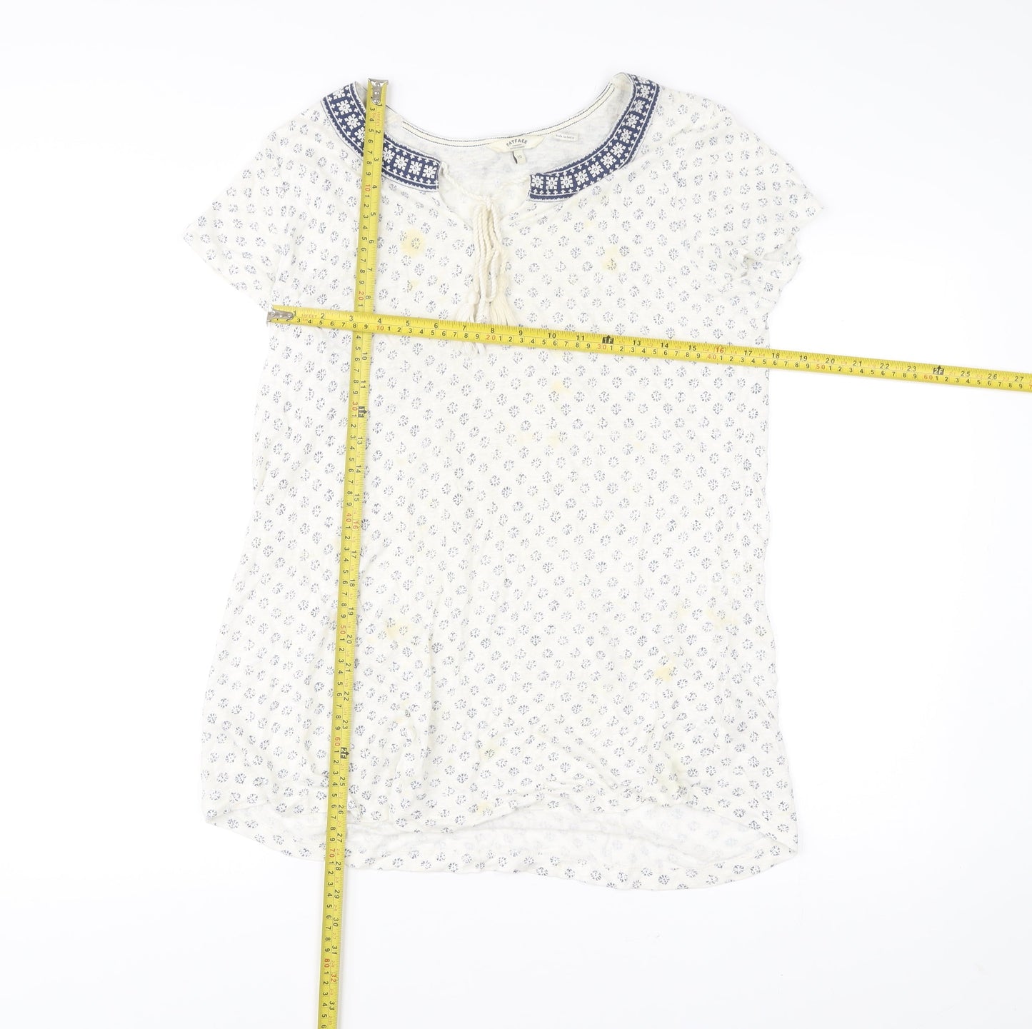 FatFace Women’s White Floral Tunic Blouse Size 10 Linen