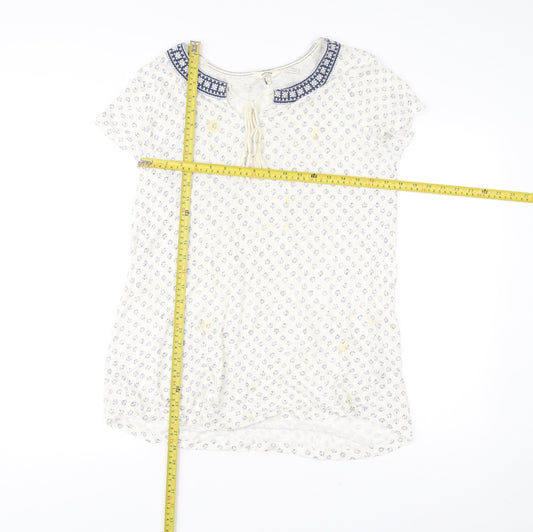 FatFace Women’s White Floral Tunic Blouse Size 10 Linen