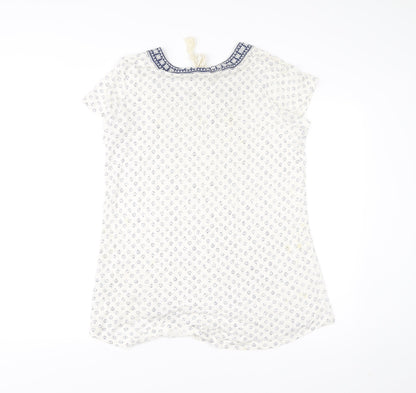 FatFace Women’s White Floral Tunic Blouse Size 10 Linen