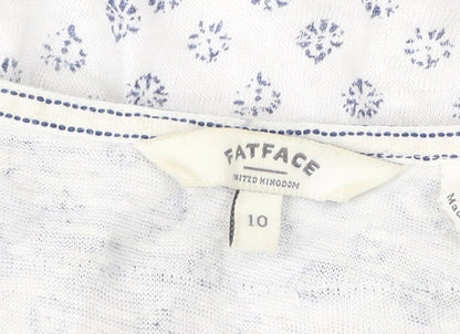 FatFace Women’s White Floral Tunic Blouse Size 10 Linen