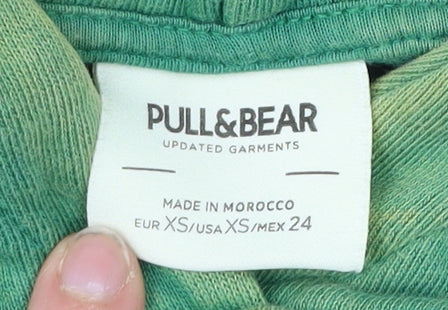 Pull&Bear Womens Green XS Pullover Hoodie Cotton Blend Casual