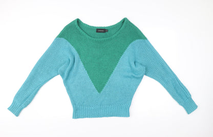 Minkpink Women’s Blue Green Pullover Jumper S Chunky Knit Boat Neck