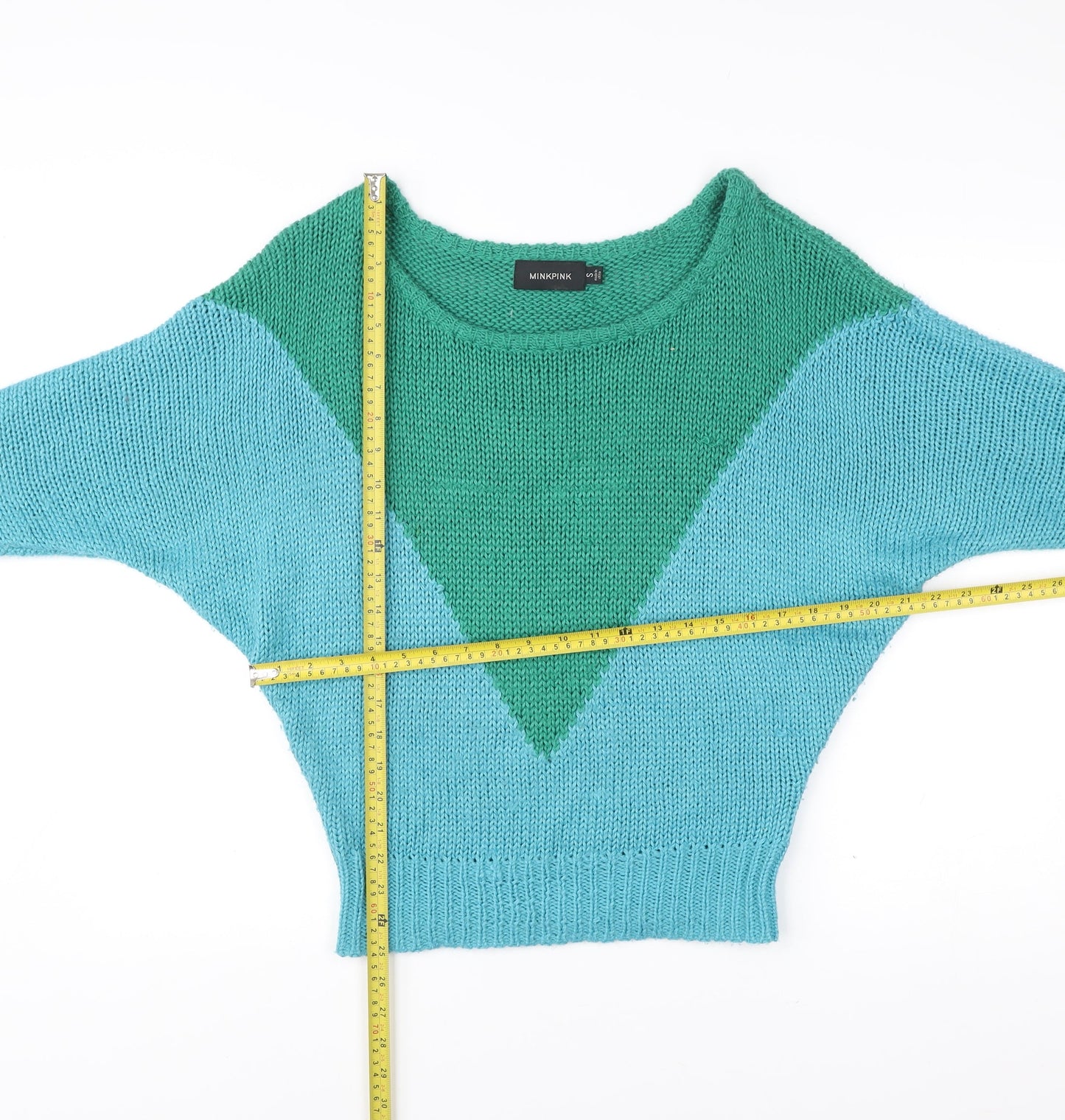 Minkpink Women’s Blue Green Pullover Jumper S Chunky Knit Boat Neck