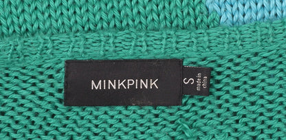Minkpink Women’s Blue Green Pullover Jumper S Chunky Knit Boat Neck