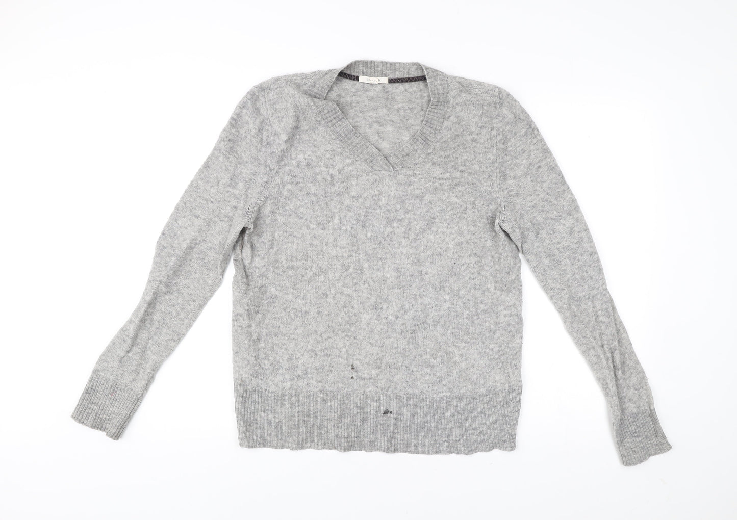 White Stuff Women Grey Size 16 V-Neck Wool Blend Jumper