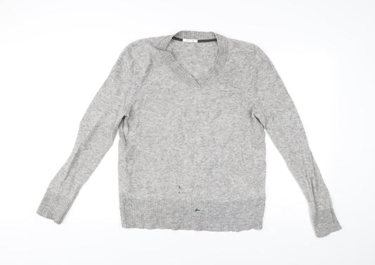 White Stuff Women Grey Size 16 V-Neck Wool Blend Jumper