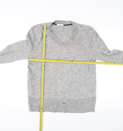 White Stuff Women Grey Size 16 V-Neck Wool Blend Jumper