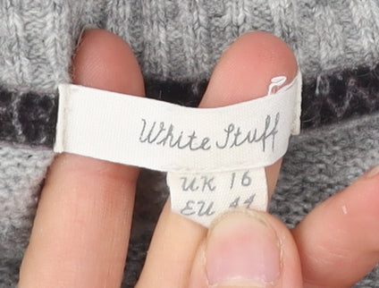 White Stuff Women Grey Size 16 V-Neck Wool Blend Jumper