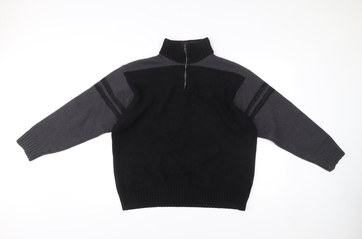 Tricot Marine Men’s Black Grey Wool Blend 1/4 Zip Mock Neck Sweatshirt XL