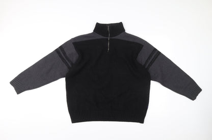 Tricot Marine Men’s Black Grey Wool Blend 1/4 Zip Mock Neck Sweatshirt XL