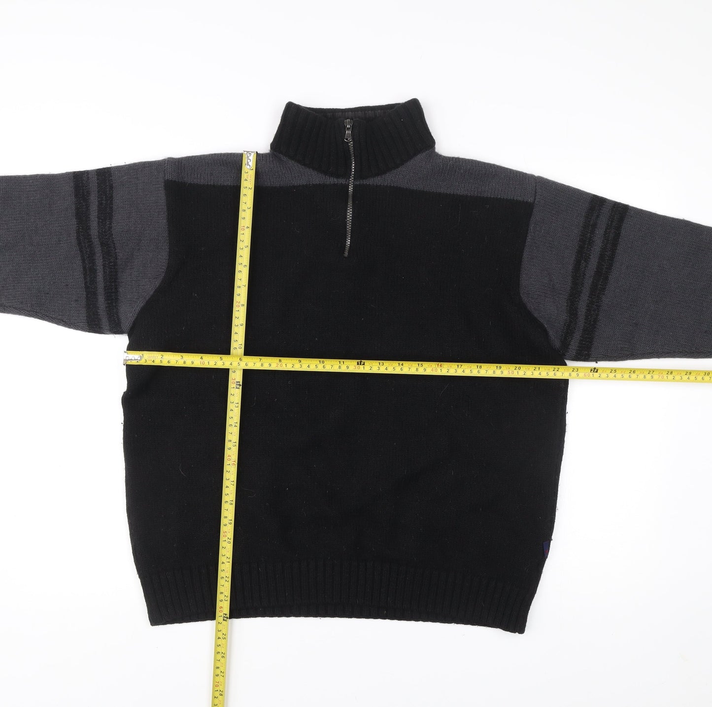 Tricot Marine Men’s Black Grey Wool Blend 1/4 Zip Mock Neck Sweatshirt XL