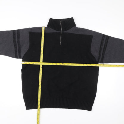 Tricot Marine Men’s Black Grey Wool Blend 1/4 Zip Mock Neck Sweatshirt XL