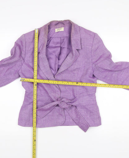 Kaliko Womens Purple Linen Belted Blazer Size 12 Classic 3/4 Sleeve