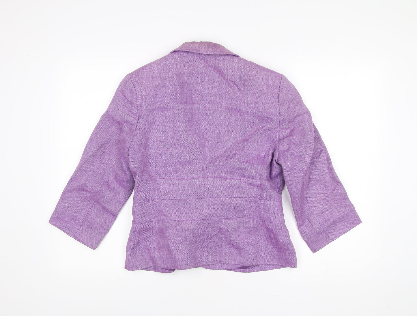 Kaliko Womens Purple Linen Belted Blazer Size 12 Classic 3/4 Sleeve