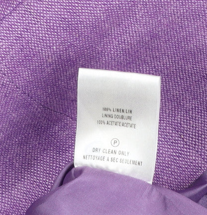 Kaliko Womens Purple Linen Belted Blazer Size 12 Classic 3/4 Sleeve