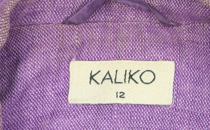 Kaliko Womens Purple Linen Belted Blazer Size 12 Classic 3/4 Sleeve