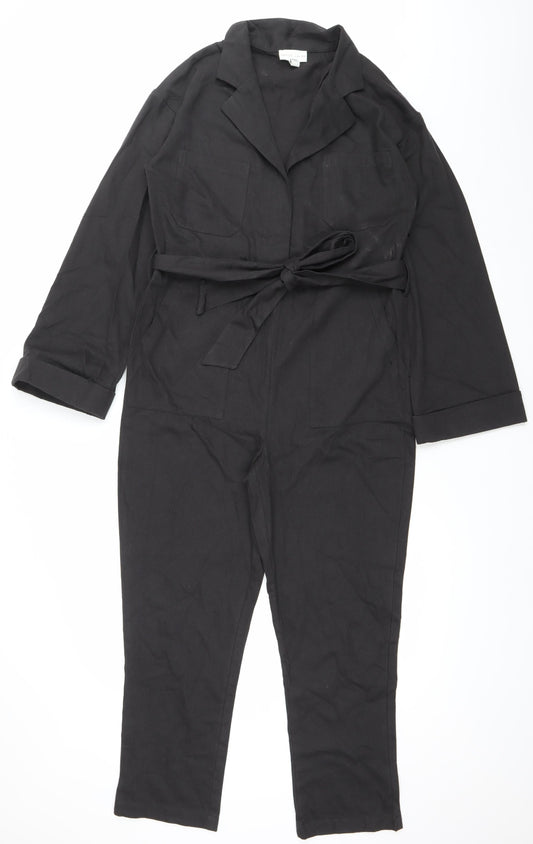 Pretty Lavish Women’s Black Cotton Long Sleeve Belted Jumpsuit Size 8