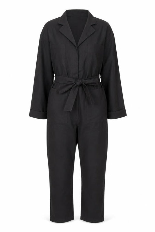 Pretty Lavish Women’s Black Cotton Long Sleeve Belted Jumpsuit Size 8