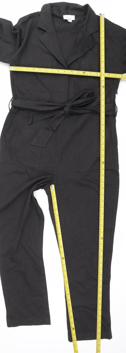 Pretty Lavish Women’s Black Cotton Long Sleeve Belted Jumpsuit Size 8